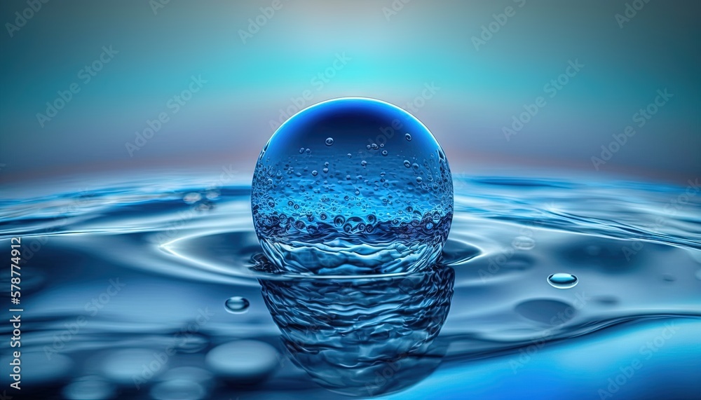 a blue water droplet with a droplet in the middle. generative ai a blue water droplet with a droplet in the middle. generative ai