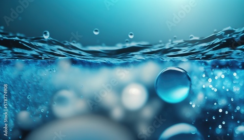  a close up of a blue water background with bubbles and bubbles.  generative ai