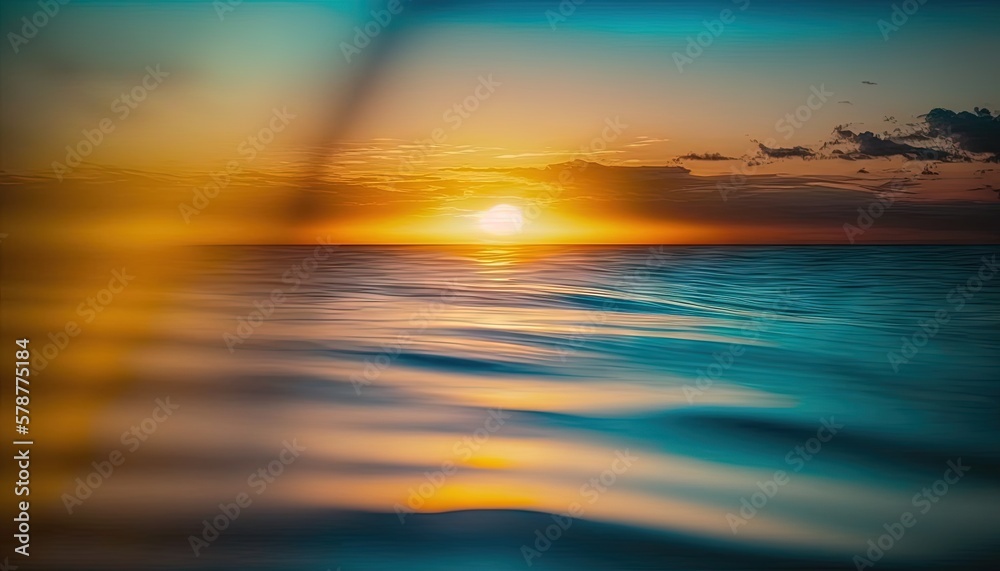  the sun is setting over the ocean with a blurry background.  generative ai