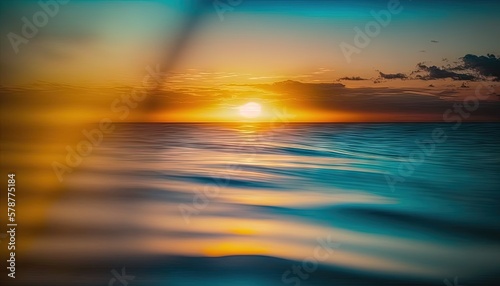  the sun is setting over the ocean with a blurry background.  generative ai © Jevjenijs