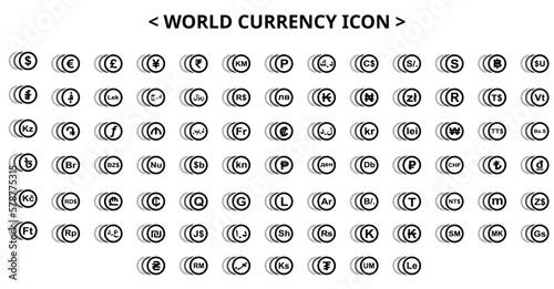 set of icons for currency symbol all countries in the world. set of icons for design