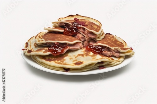 Meat filled pancakes on a white background. Generative AI