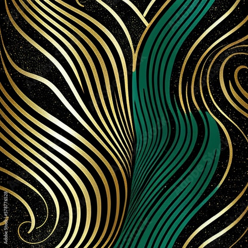 abstract Green and Gold Curvy Lines background