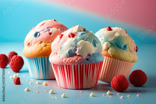 red white and blue dessert muffins made by generative ai