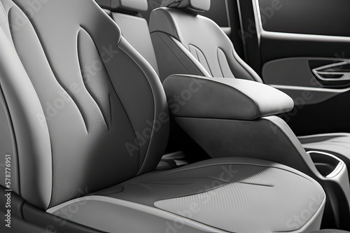 Modern gray fabric car seats with visible armrest. Photo generative AI