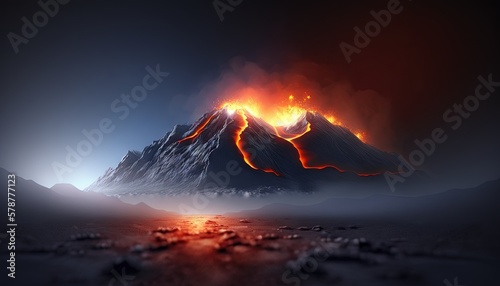  a mountain with a fire coming out of the top of it. generative ai