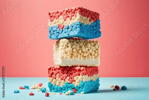 red, white, and blue rice crispy treats made with generative ai