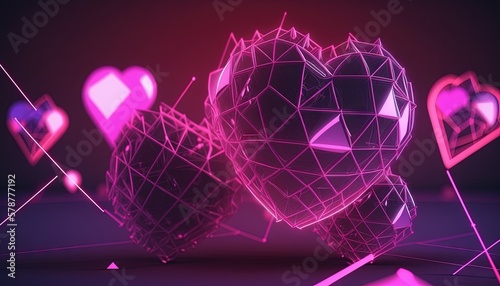  a couple of heart shaped objects are in the air with a pink background.  generative ai © Jevjenijs