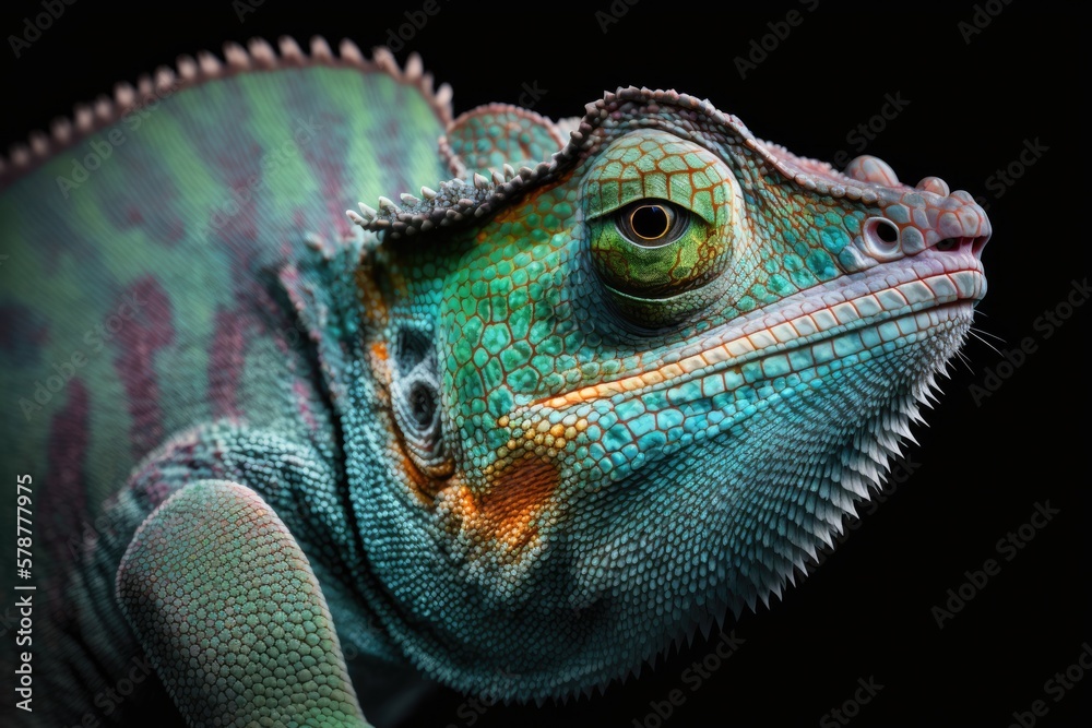 Fototapeta premium High resolution macro photograph of a panther chameleon. Generative AI