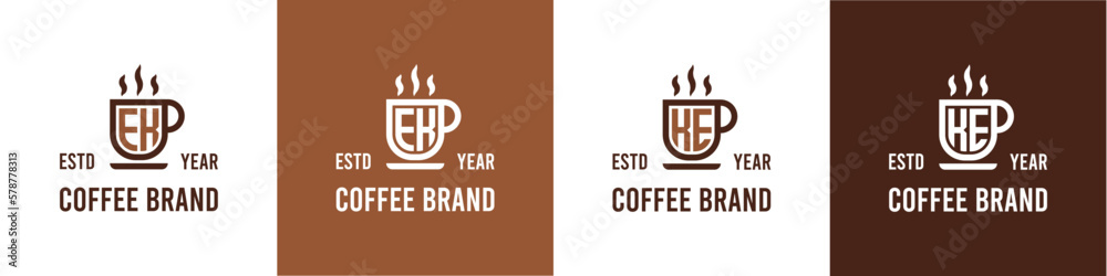 Letter EK and KE Coffee Logo, suitable for any business related to Coffee, Tea, or Other with EK or KE initials. - obrazy, fototapety, plakaty 