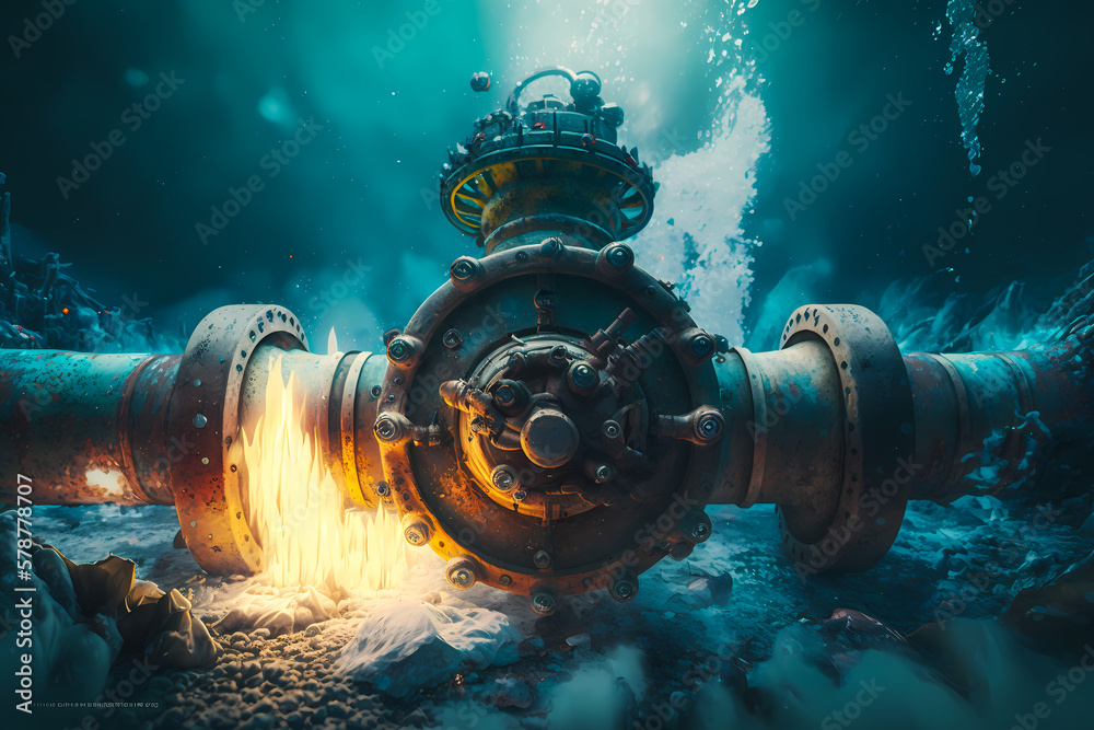 Metal pipes at bottom of sea burning after bang explosion, sabotage