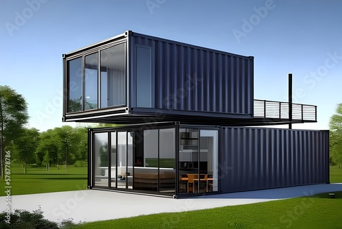 Container Modular And Portable House Eco Friendly. Generative AI © Pixel Matrix