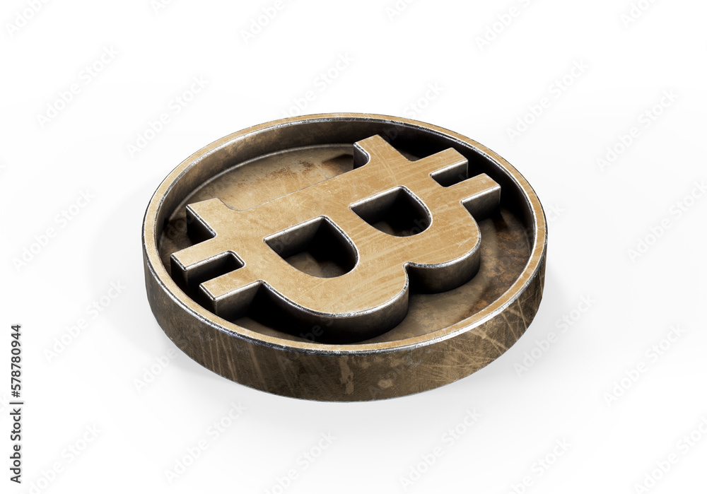 Obraz premium Bitcoin 3D render isometric Physical bit coin in gold Digital currency