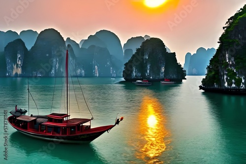 Ha Long Bay At Vietnam As Travel Scene Technology. Generative AI