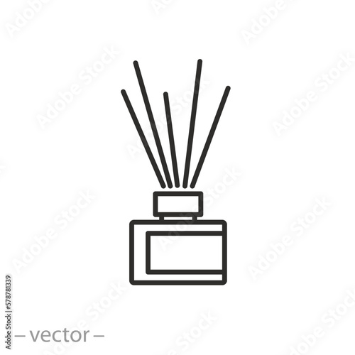 aroma diffuser icon, jar with reed sticks, thin line symbol on white background - editable stroke vector illustration eps10
