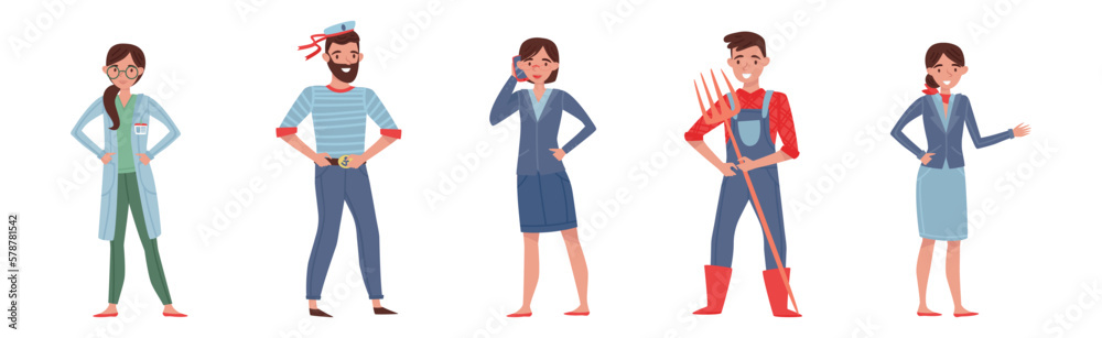 People Characters from Different Profession Standing in Uniform Vector Set People Characters from Different Profession Standing in Uniform Vector Set