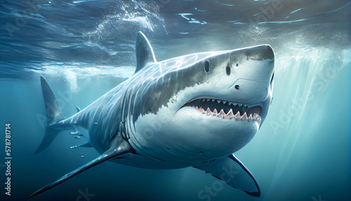 Close-up image of a great white shark  generative ai