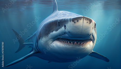 Close-up image of a great white shark  generative ai