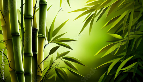 Green bamboo shoots grow against green background  generative ai