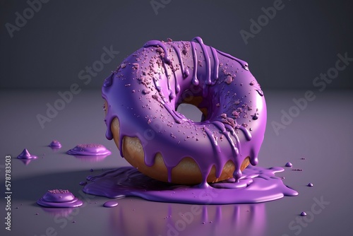 A donut with sweet, purple topping that's hard to resist. AI generation. photo