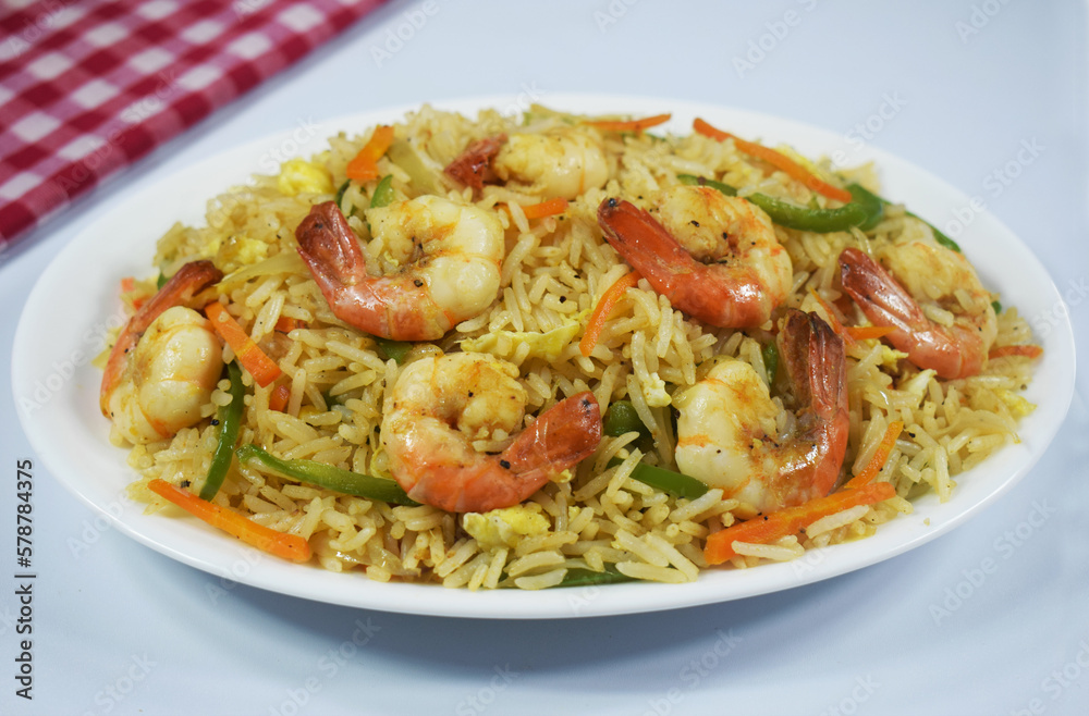 Shrimp Fried Rice in a round plate Shrimp Fried Rice in a round plate
