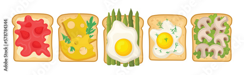 Tasty Sandwich and Bread Slice or Toast with Topping Vector Set