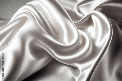 Close up view of shiny silver satin fabric, AI-generated 