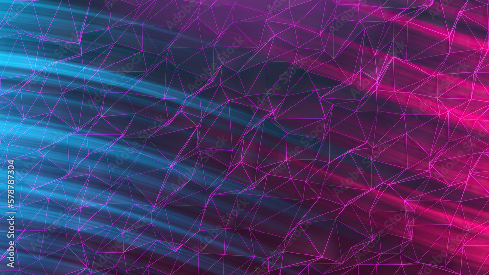 Abstract pink and blue polygon tech network with connect technology background. Abstract lines texture background.
