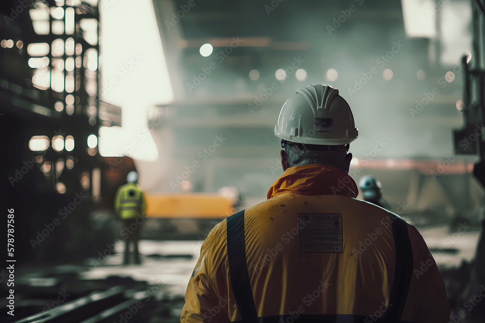 heavy industry worker with helmet, created with generative ai heavy industry worker with helmet, created with generative ai