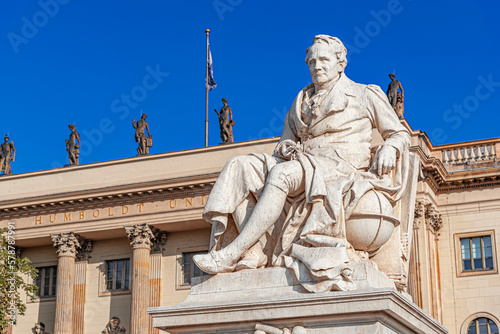 Statue of historic figure Alexander von Humboldt located in the city of Berlin, Germany. #578787991