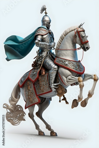 Medieval knight with armor on strong horse