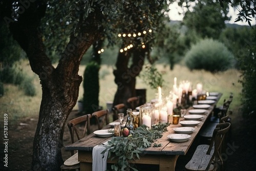 Cozy Outdoor Alfresco Dining Setting with Modern Patio and Fairy Lights