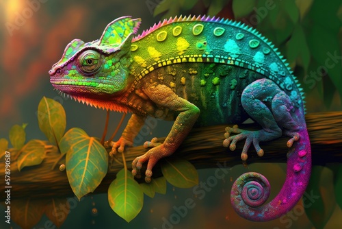 Fantasy Rainbow Chameleon Hues. Generative AI © 2rogan
