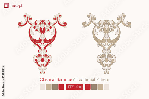 Vintage symmetrical baroque pattern. vector. Victorian Art Deco. European oriental flower vector design decoration pattern floral card art illustration vintage ornament frame red gold spring summer