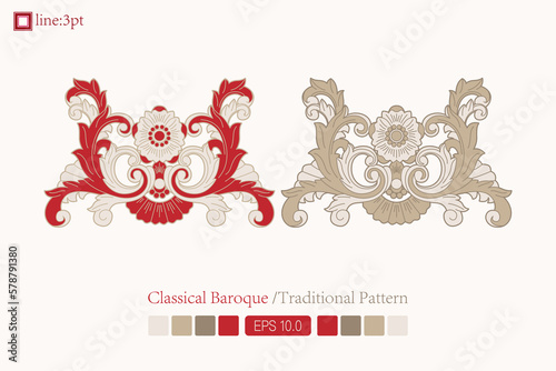 Vintage symmetrical baroque pattern. vector. Victorian Art Deco. European oriental flower vector design decoration pattern floral card art illustration vintage ornament frame red gold spring summer