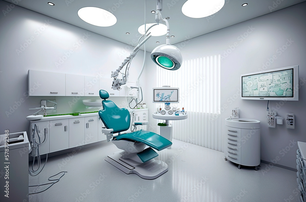 Generative AI illustration of modern and futuristic dental clinic with ...