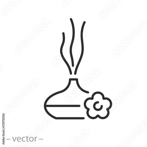 electric aroma diffuser icon, oil burner, thin line symbol on white background - editable stroke vector illustration eps10