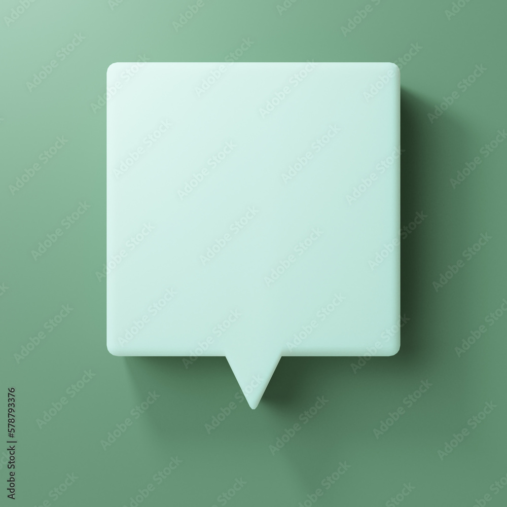 Text box on a green background, 3D rendering illustration, social network communication Text box on a green background, 3D rendering illustration, social network communication