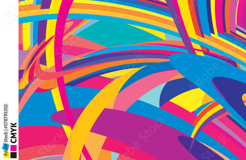 Colorful abstraction by saturated multicolor curved stripes. Vector graphics