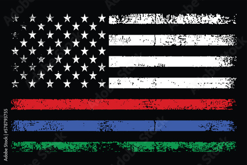 Thin blue, green, and red lines in honor of firefighters, law enforcement officers, and the US military design