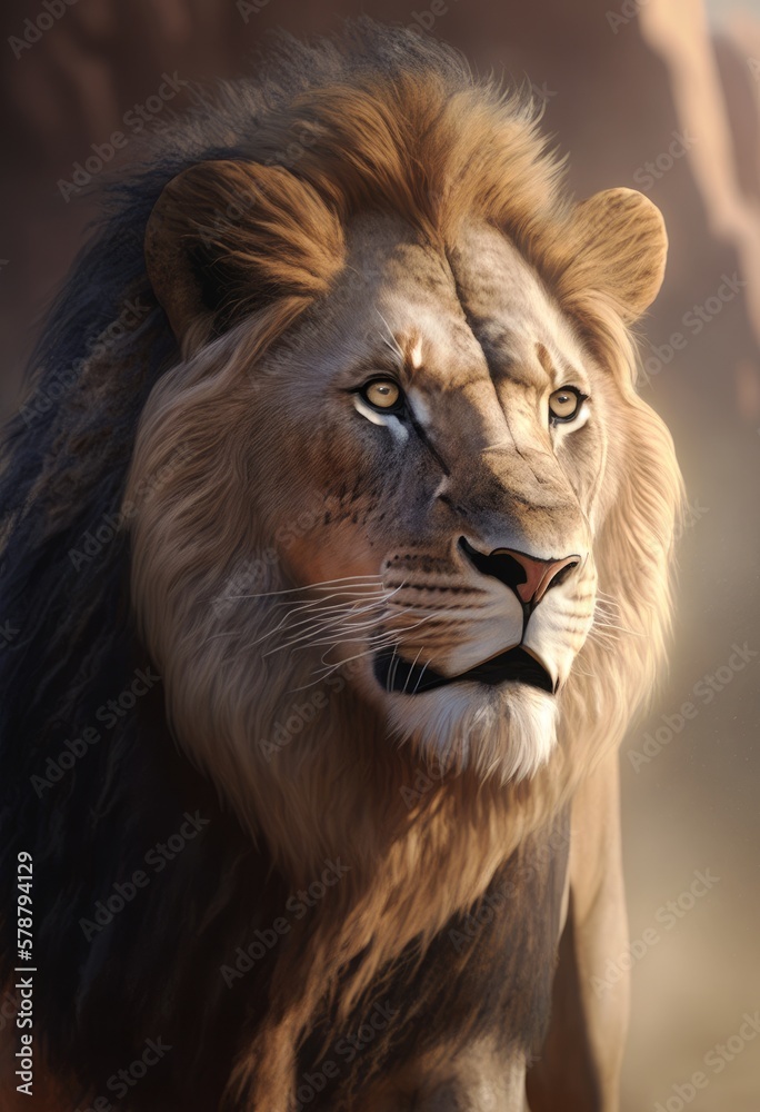 Lion the king of the jungle attentive to his hunt dangerous feline Generative AI Illustration HQ