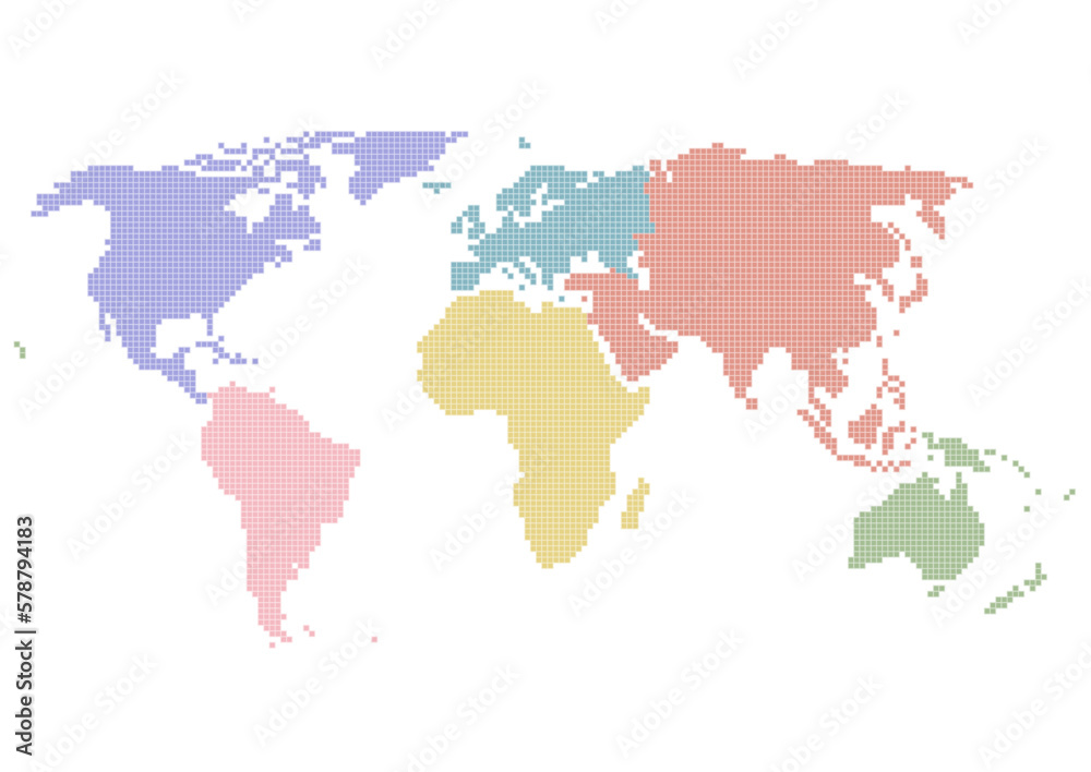 世界地図のイラスト: モザイク模様の六大州