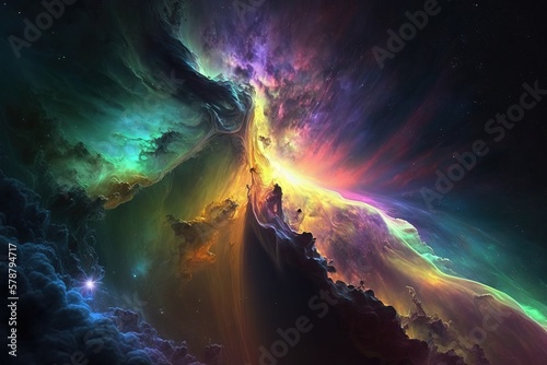 Galactic nebula in space, brightly colored clouds, dramatic space background. Ai generated. © Joaquin Corbalan