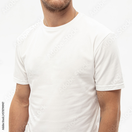Man in a white T-shirt. Square. Mock up