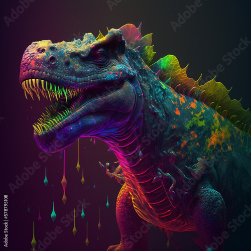 Colorful T-Rex, Hyperrealistic Illustration, Insane Graphics, Realistic Animal, Dinosaur, Tyrannosaurus Rex © David