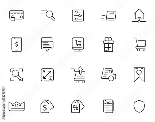 E-Commerce line icons. E-commerce, online shopping and delivery icon. Outline icons collection. Lines with editable stroke © ASH