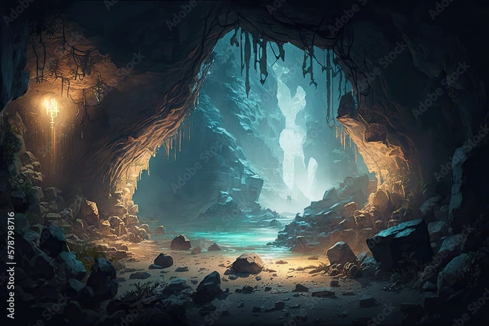 Journey to an Alluring and Lucrative Hidden Realm Inside a Fantasy Cave Generative AI