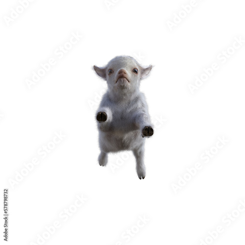 Goat baby character on transparent background. 3d rendering illustration for collage, clipart, composting, pose.