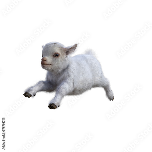 Goat baby character on transparent background. 3d rendering illustration for collage, clipart, composting, pose.