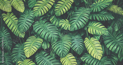 Wallpaper Mural Decorative background with tropical plants and leaves. Generative AI Torontodigital.ca